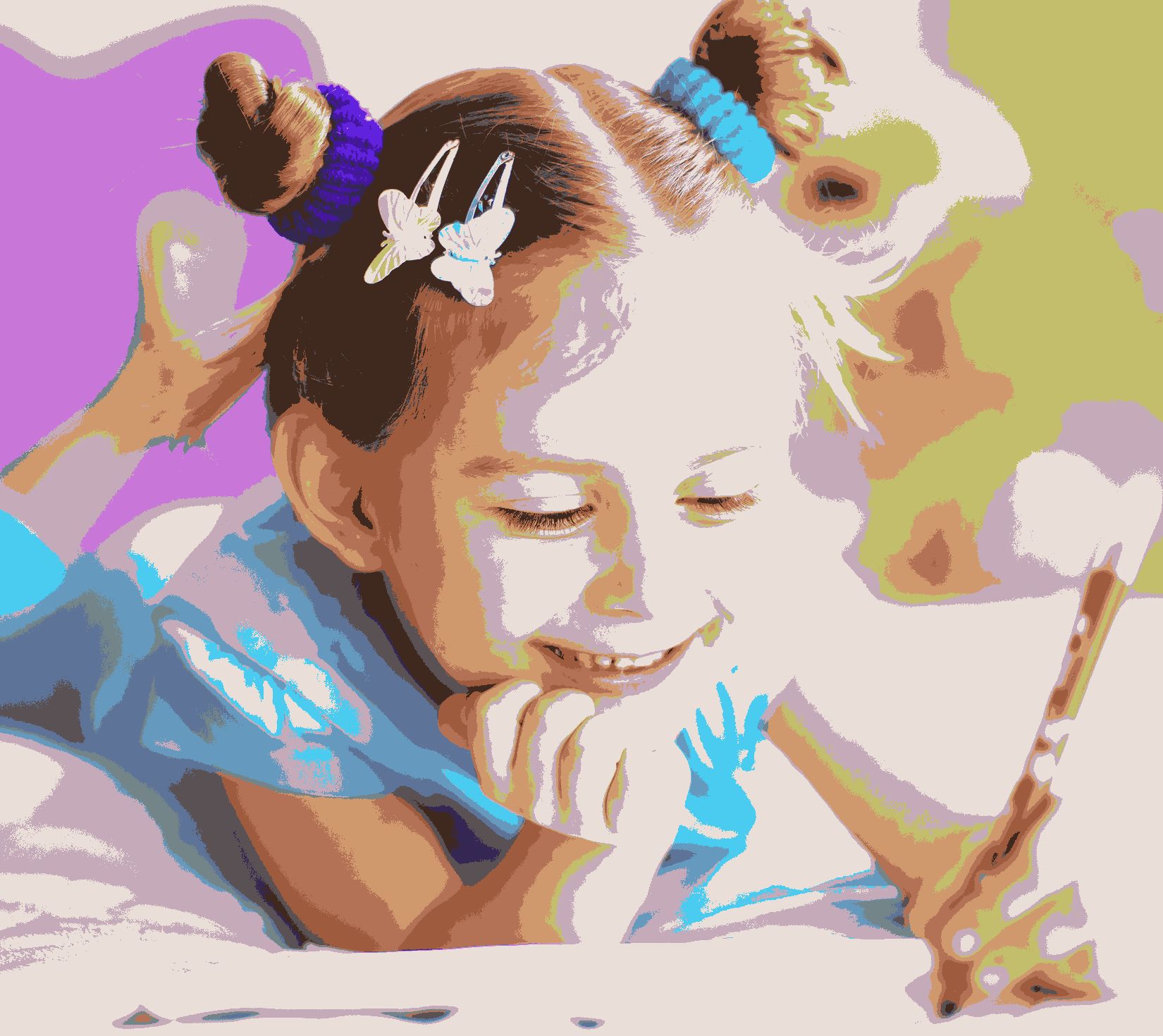Happy cute girl painting in her room